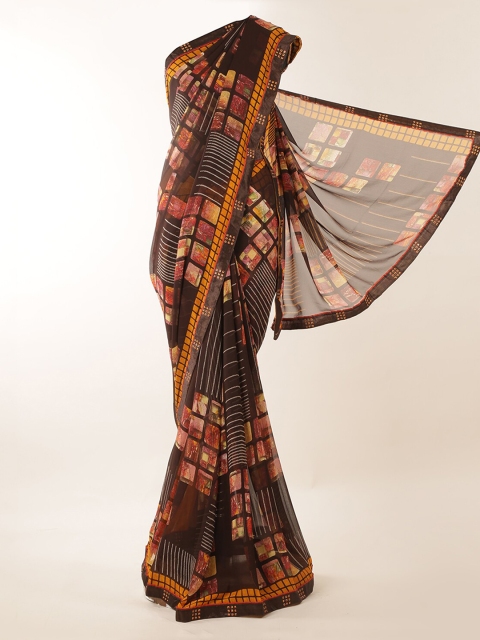 

Pothys Coffee Brown Printed Jute Silk Saree
