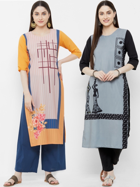 

7Threads Women Pack of 2 Printed Straight Kurta, Multi