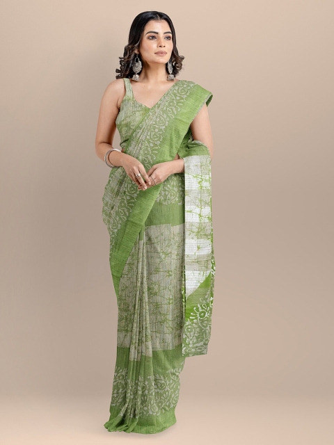 

BharatSthali Green Silk Cotton Printed Handloom Venkatgiri Saree