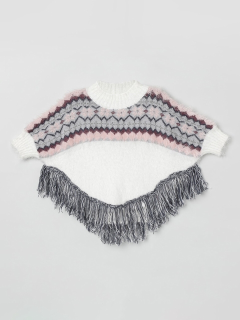 

max Girls White & Grey Self Design Sweatshirt