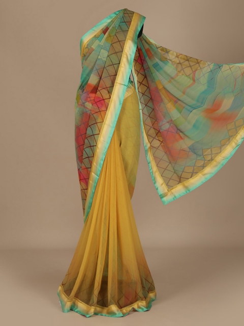 

Pothys Yellow & Green Poly Chiffon Printed Saree