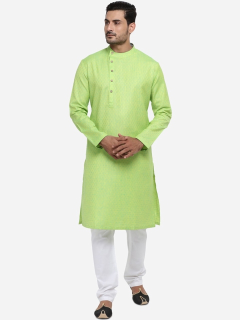 

azania Men Green Solid Straight Kurta