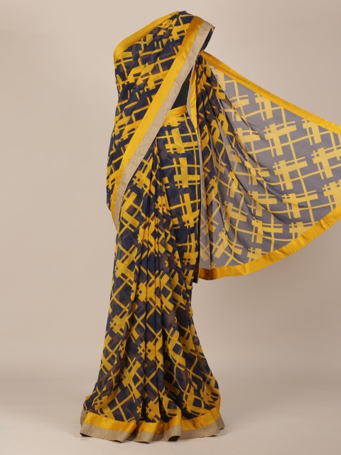 

Pothys Navy Blue & Yellow Poly Chiffon Printed Saree
