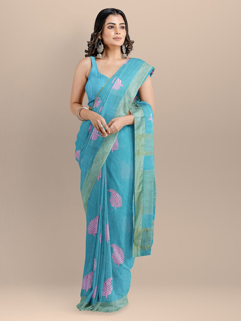 

BharatSthali Blue Silk Cotton Embroidered Maheshwari Saree