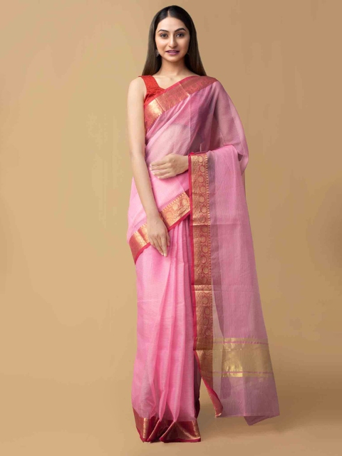 

Unnati Silks Pink & Gold-Toned Pure Cotton Checked Kota Saree