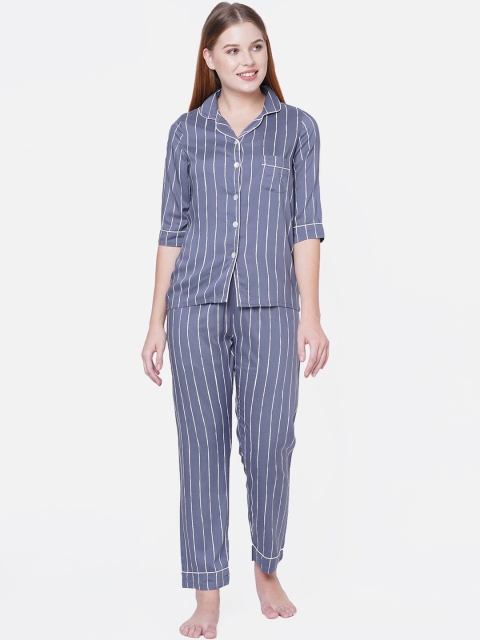

Sweet Dreams Women Blue & White Striped Night Suit