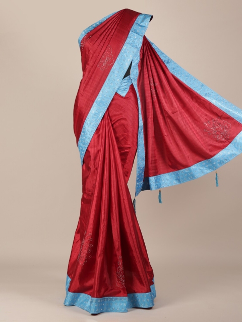 

Pothys Maroon & Blue Jute Silk Embellished Saree