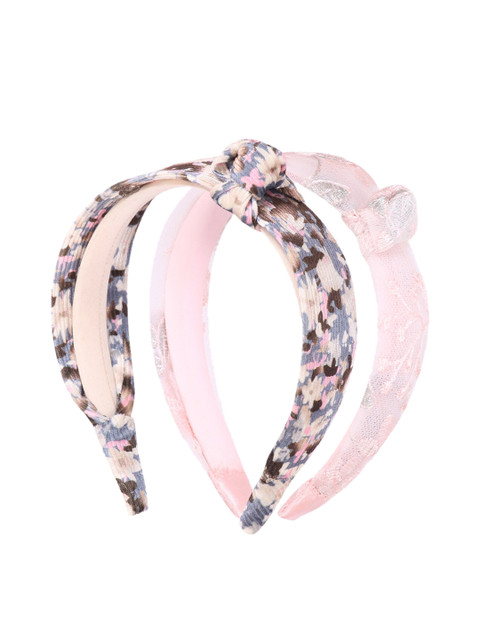 

CUTECUMBER Girls Beige & Pink Set of 2 Embellished Hairband