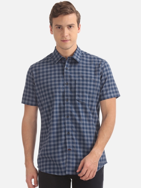 

AD By Arvind Men Navy Blue Slim Fit Checked Casual Shirt