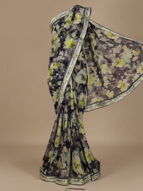 

Pothys Navy Blue & Green Poly Chiffon Printed Saree