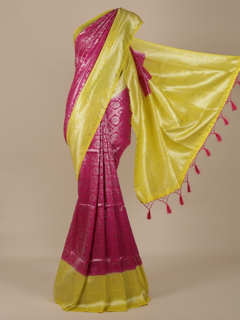 

Pothys Pink & Yellow Jute Silk Woven Design Saree