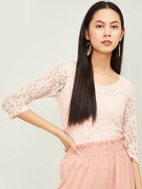 

CODE by Lifestyle Women Peach-Coloured Self Design Top