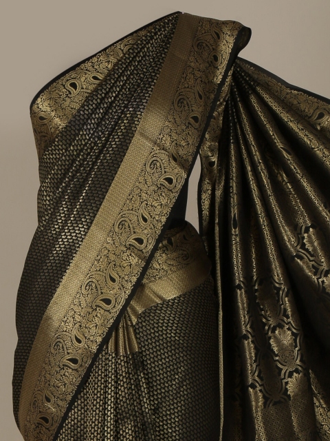 

Pothys Black & Gold-Toned Pure Silk Printed Saree