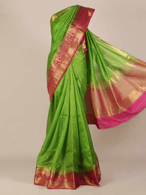 

Pothys Green & Pink Jute Silk Solid Saree