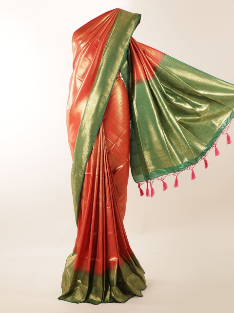 

Pothys Orange & Green Jute Silk Woven Design Saree