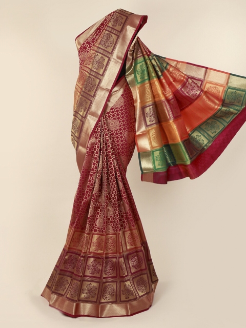 

Pothys Magenta & Gold-Toned Art Silk Woven Design Saree