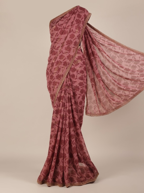

Pothys Pink & Gold-Toned Poly Chiffon Printed Saree