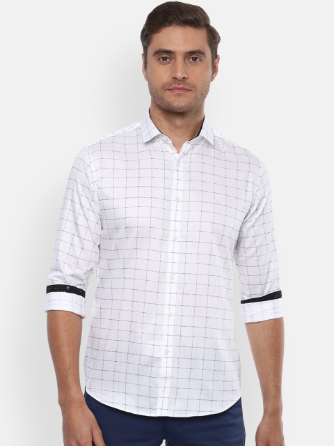 

V Dot Men White Slim Fit Checked Casual Shirt