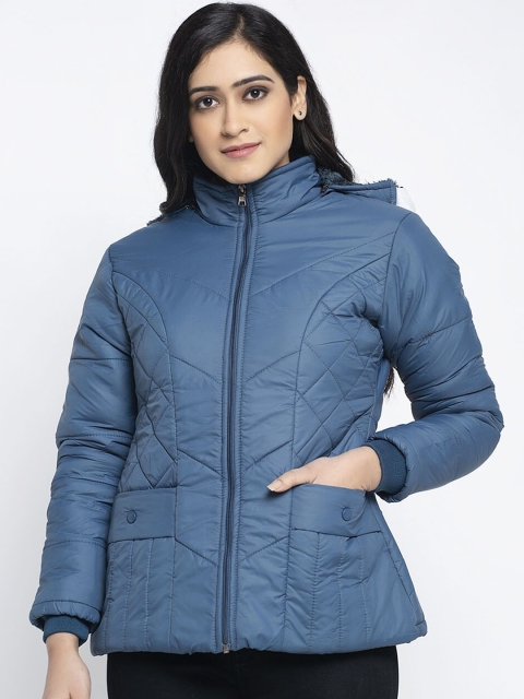 

KLOTTHE Women Blue Solid Windcheater Puffer Jacket