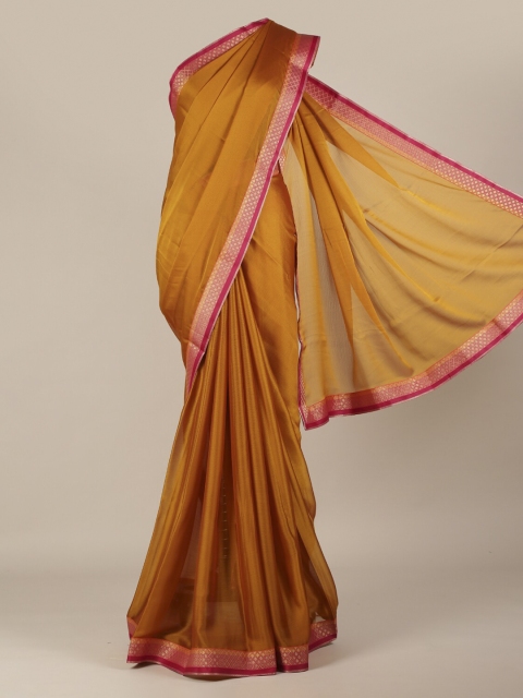 

Pothys Mustard & Pink Poly Chiffon Solid Saree