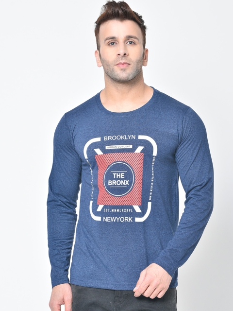 

Chkokko Men Blue Printed Round Neck T-shirt