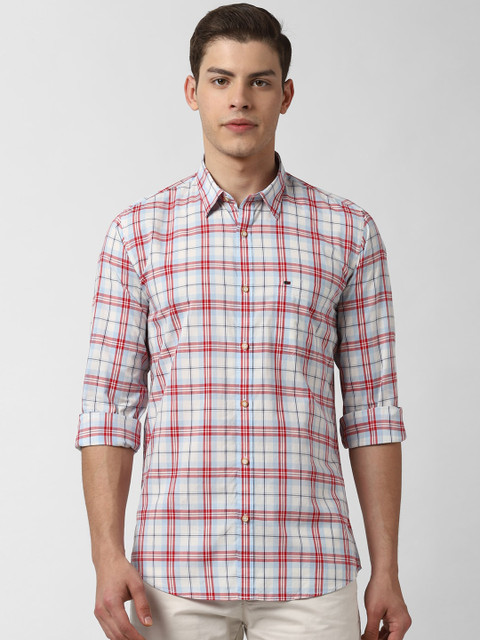 

Peter England Casuals Men Blue & Red Slim Fit Checked Casual Shirt
