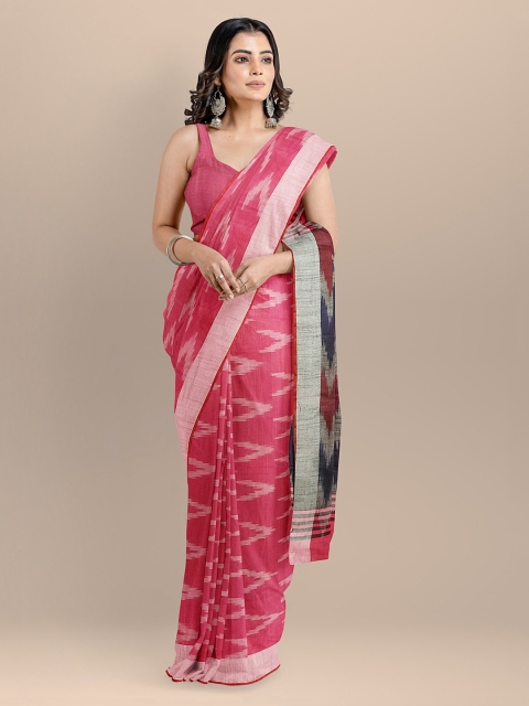 

BharatSthali Pink Pure Cotton Woven Design Handloom Pochampally Saree