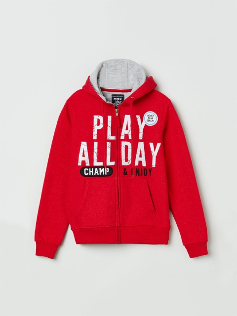 

max Boys Red & White Printed Sweatshirt