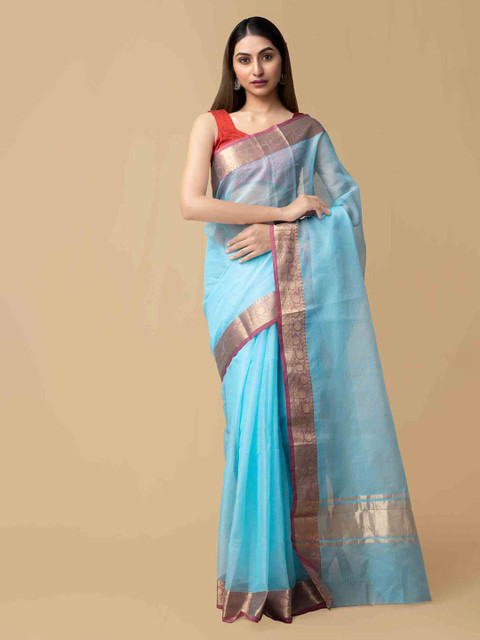 

Unnati Silks Blue & Gold-Toned Pure Cotton Checked Kota Saree