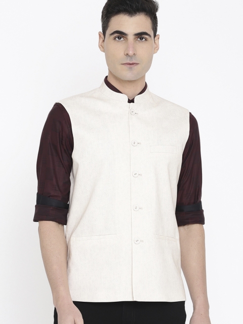 

True Blue Men Light Beige Textured Waistcoat
