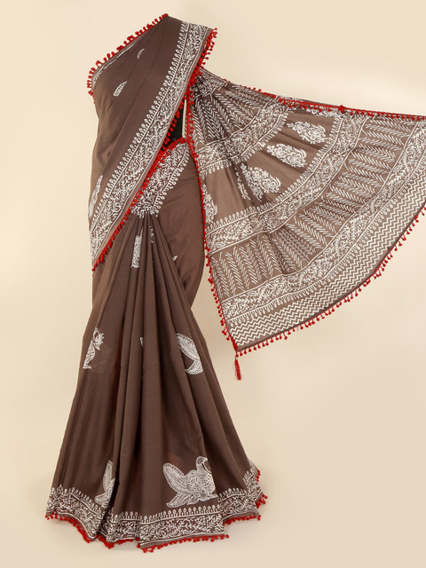 

Pothys Brown Printed Pure Cotton Saree with Pompom Ornamentation