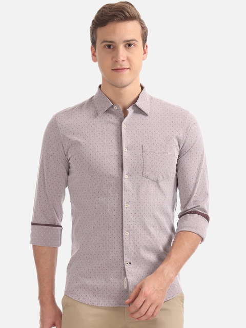 

AD By Arvind Men Taupe Slim Fit Self Design Casual Shirt