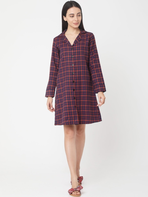 

Smarty Pants Women Maroon & Blue Checked Sleep Shirt