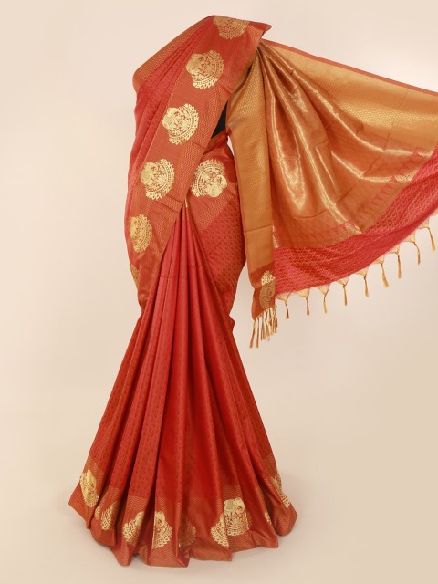 

Pothys Orange & Gold-Toned Art Silk Woven Design Saree
