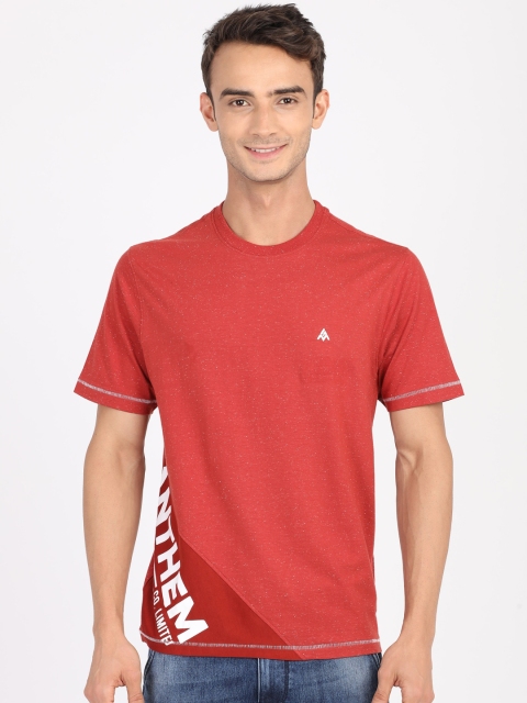 

ANTHEM Men Red Solid Round Neck T-shirt