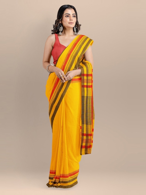 

BharatSthali Yellow Pure Cotton Solid Maheshwari Sustainable Saree