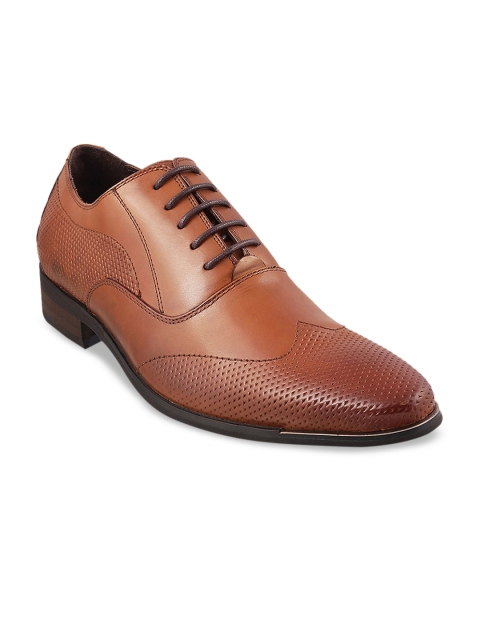 

DAVINCHI Men Tan Brown Textured Leather Formal Oxfords