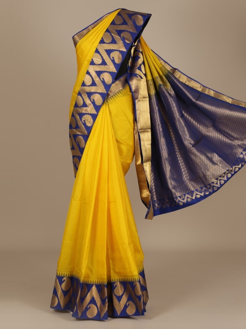 

Pothys Yellow & Blue Pure Silk Woven Design Saree