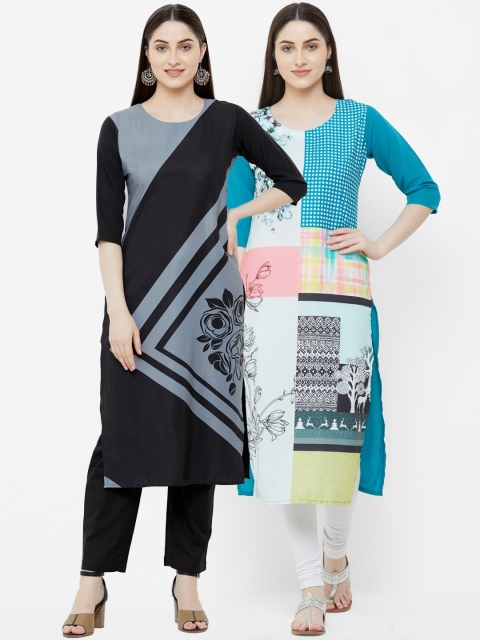 

7Threads Women Black Ethnic Motifs Printed Crepe Kurta