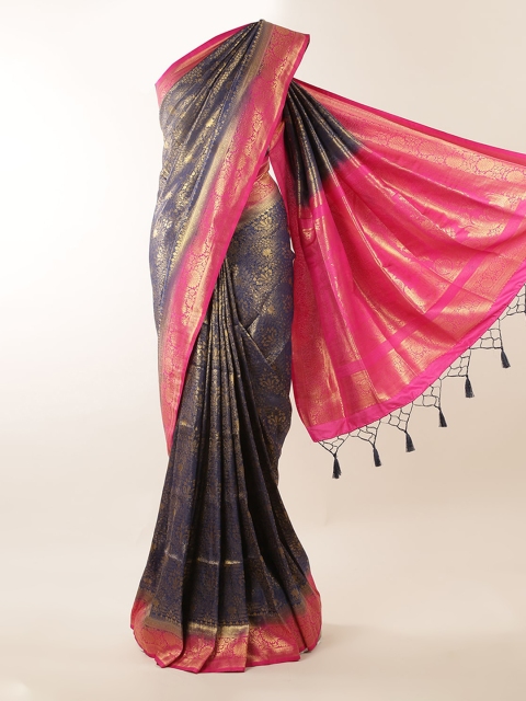 

Pothys Navy Blue Printed Jute Silk Saree