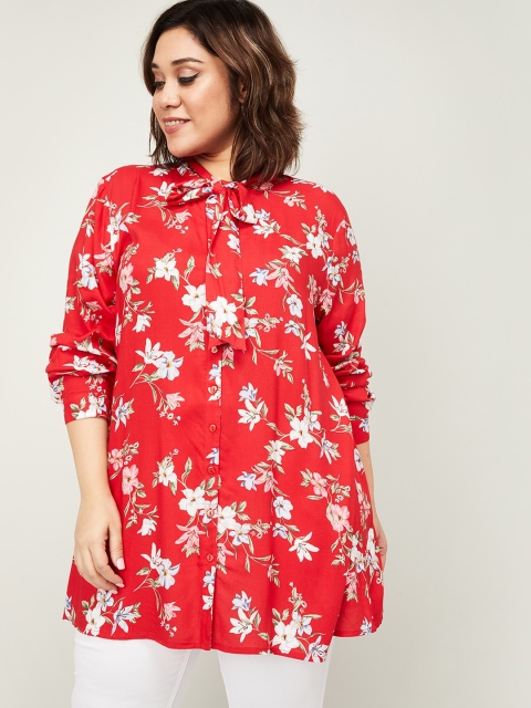 

nexus Women Red Floral Printed Longline Top