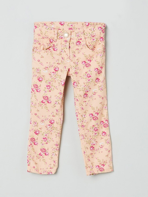 

max Girls Peach-Coloured & Pink Regular Fit Printed Regular Trousers