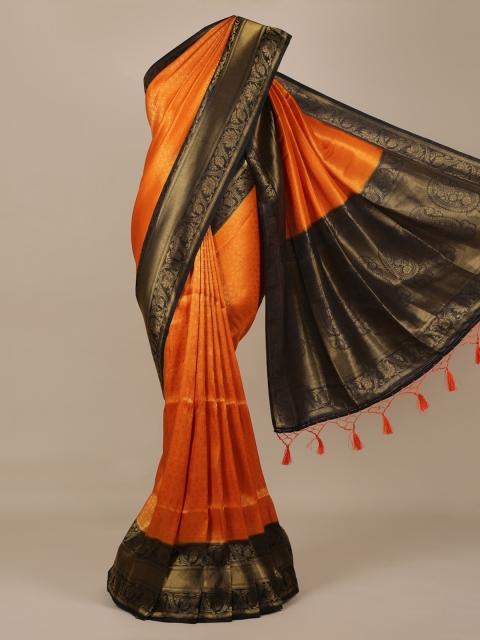 

Pothys Orange & Black Jute Silk Woven Design Saree