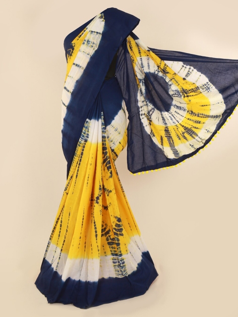 

Pothys Yellow & Blue Pure Cotton Dyed Bandhani Saree
