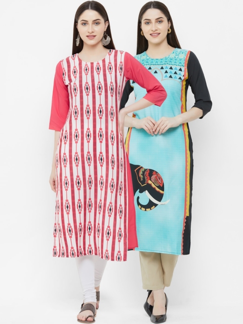 

7Threads Women Set of 2 Straight Kurtas, Blue