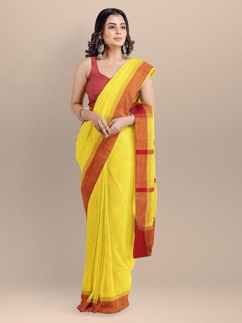 

BharatSthali Yellow & Red Pure Cotton Solid Maheshwari Sustainable Saree