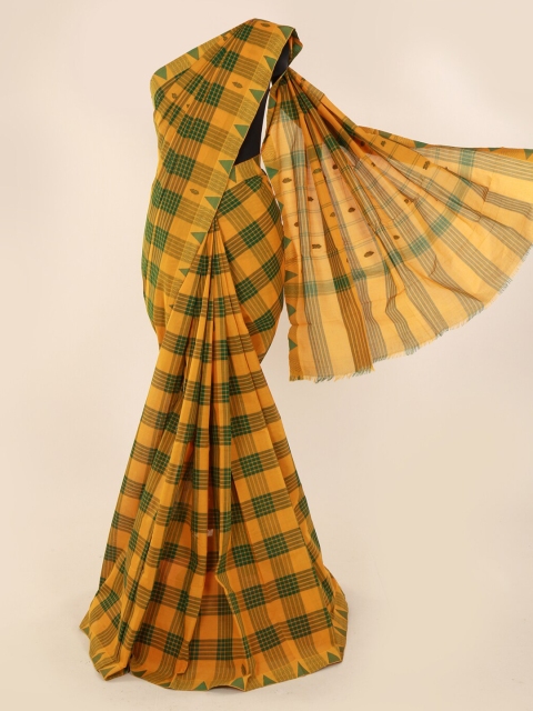 

Pothys Yellow & Green Pure Cotton Checked Saree