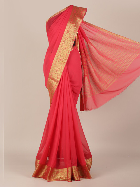 

Pothys Pink Solid Poly Georgette Saree