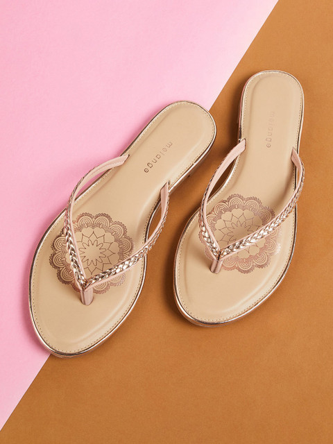 

Melange by Lifestyle Women Champagne Embellished PU T-Strap Flats