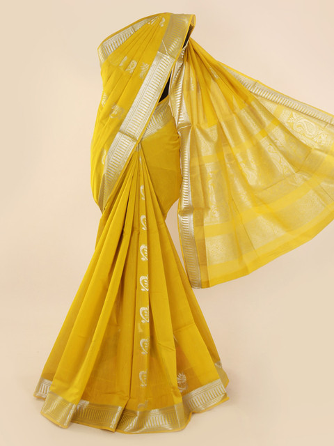 

Pothys Yellow Printed Silk Cotton Saree